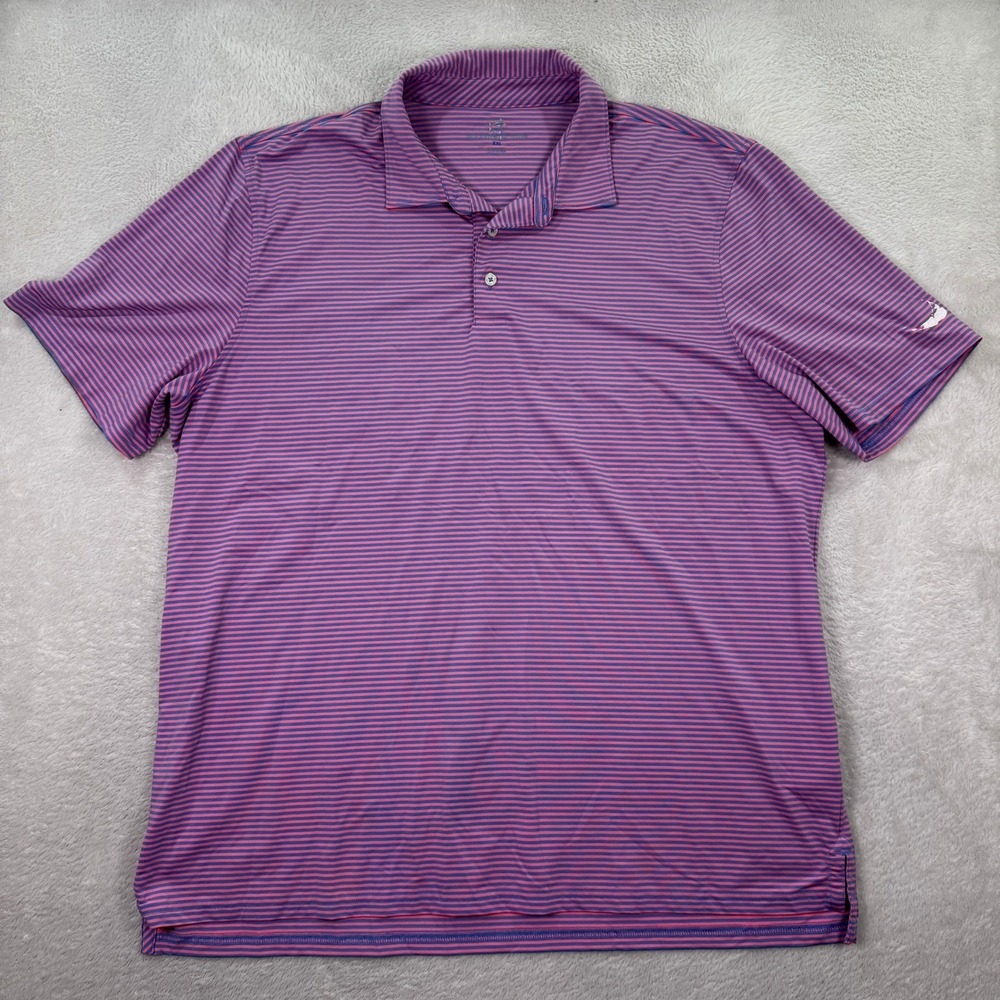 Southern Tide Mens 2XL Striped Performance Polo Shirt Pink Blue Golf Preppy EUC